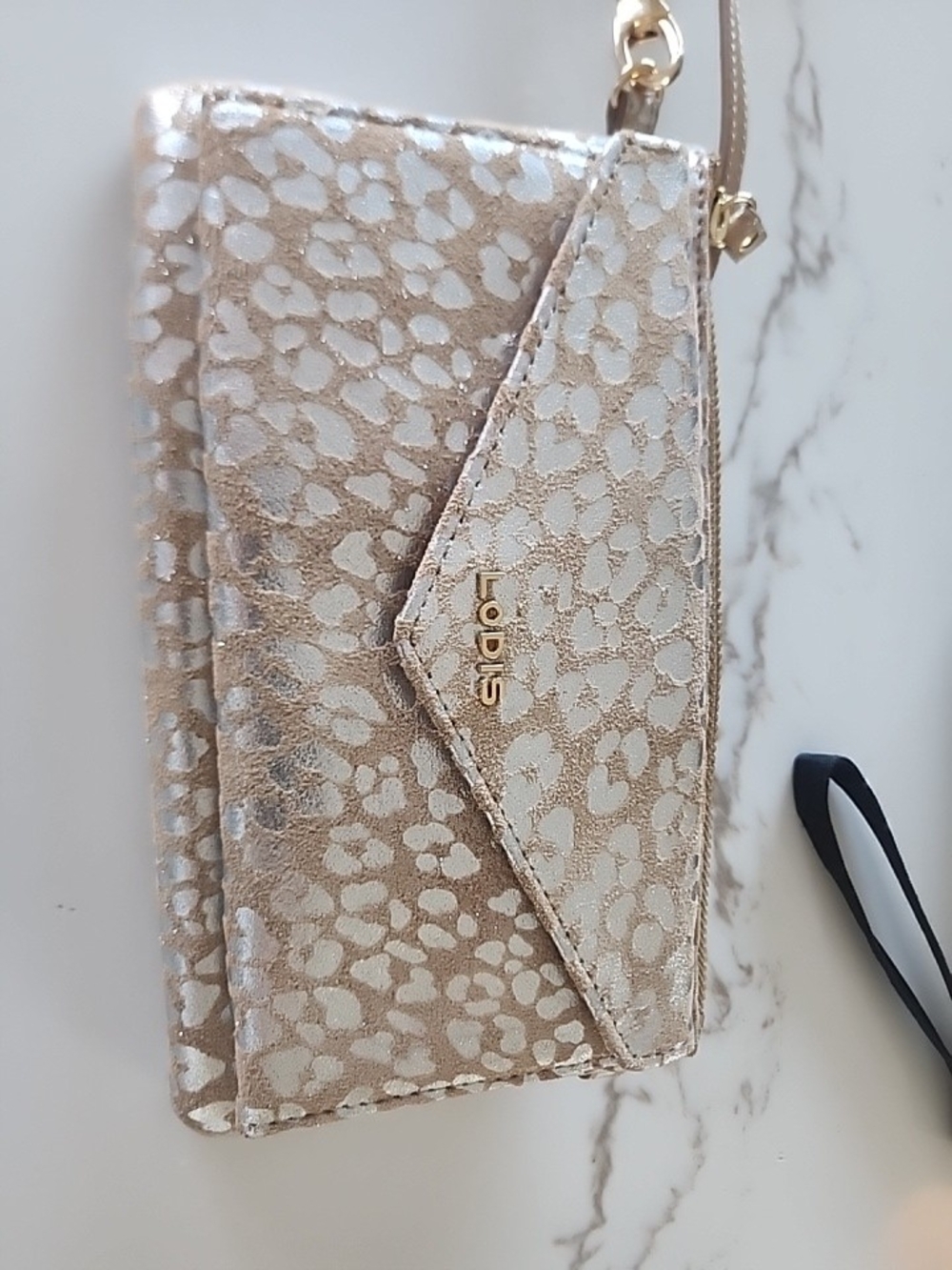 LODIS Tan Silver Animal Print Leather Suede Wristlet Wallet NWOT